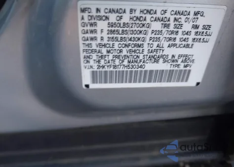 2007 Honda Pilot Lx from USA, damaged, VIN 2HKYF18177H530340
